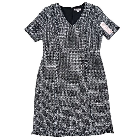 Nanette Lepore Boucle Double Breasted Sheath Mini Dress Black White Size 8 NWT - Picture 1 of 14